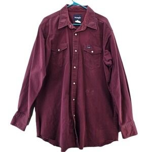 Vintage Wrangler Brushpopper‎ Men's Medium 17.5/37 Tall Shirt Burgundy Outdoors
